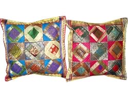 2 Hot Pink Blue Violet Pink Zari Borders Cushion Covers Toss Pillow 16"