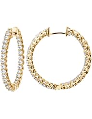 2.90 CT TW Inside/Outside Hoop Earrings in 18k Yellow Gold U-Prong Setting