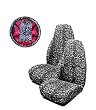 5 Piece Universal Fit Grey Cheetah Print Front Bucket Seat Cover, Steering Wheel Cover and Shoulder Harness Seat Belt Covers