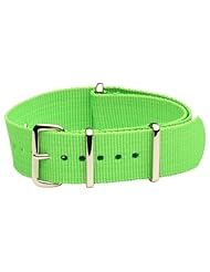 20mm Classic SS Nylon Solid Green - Easily Interchangeable Replacement Military Watch Band / Strap - Fits All Watches!!!v