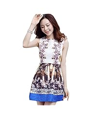 Above the Knee Cotton Sleeveless General Print Jacquard Pleated Fit-and-Flare Skater Dress/Homecoming Dress/Party Dress/Wedding Dress 