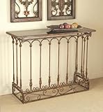 IMAGE OF Foyer Hall Entry Table Marble Top Iron Scroll Base Antique Rust Finish