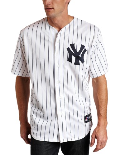 CC Sabathia New York Yankees Replica Home Jersey,White/Navy Pinstripe (Small)