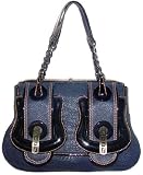 Fendi Pebbled Blue and Black Patent Leather Medium B. Bag 8BN165-UP8-F0BYH