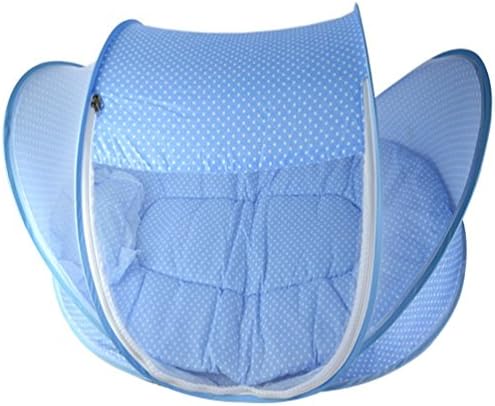 Gopre Baby Infant Pop up Bed Canopy Mosquito Net Cotton-padded Mattress Pillow Tent Foldable , Baby Tent Portable Travel Baby Beach Tent Bed Playpen - Blue