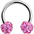 16 Gauge Pink Crystal Ferido Ball Horseshoe Circular Barbell