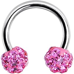 16 Gauge Pink Crystal Ferido Ball Horseshoe Circular Barbell