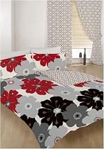 Big Flower Black and Red King Size Duvet Cover Set