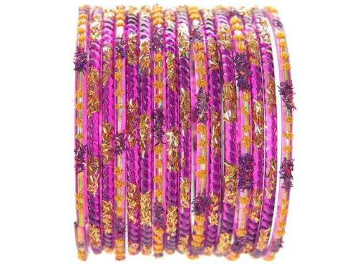 Click here to buy Beachcombers! Ethnic Glass Indian Wedding Bridal Bollywood Bangles Belly Dance Bracelets Set Purple....
