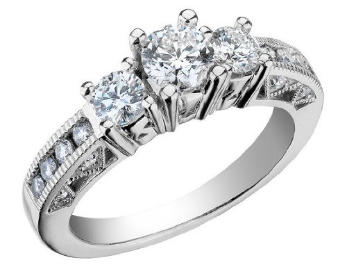 Diamond Engagement Anniversary Three Stone Ring 1/2 Carat ctw in 14K White Gold Certified