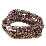 Pugster Classic Black Brown Agate Beads Wrap Bracelet On Leather Chip Stone