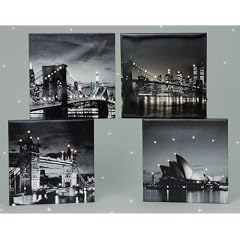 Bilder mit LED Beleuchtung St�dte London, Sydney, New York 2mal verschieden, 4er Set