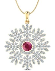 Diamond (1.3 Ct, IJ-SI), 18 Kt Yellow Gold Surya Ruby Pendant