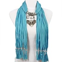 Sky Blue Jewellery Scarf, Butterfly Pendant Scarf Necklace, NL-1789A