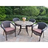 Oakland Living Stone Art Elite Wicker 5Pc Dining Set with Cushions