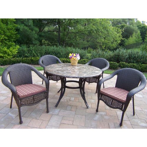 Oakland Living Stone Art Elite Wicker 5Pc Dining Set with Cushions product image
