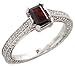 14 Karat Weissgold Steinen Ring, mit 0.57 Karat Brilliantschliff Diamanten & 0.63 Karat 6x4mm Smaragdschliff Garnet Stein, (7mm) breit