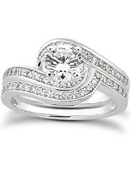 >.85ct Diamond Engagement Wedding Ring Set White Gold Pave Round Brilliant Cut by 