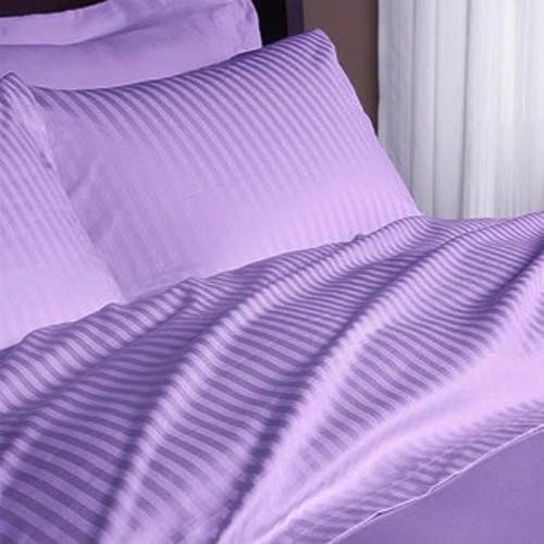600 Thread Count Indian Finish 100%Egyptian Cotton Bed Sheets by Rahul Collection 4 Piece Sheet set 18" deep Pocket Full XL size Lilac Stripe