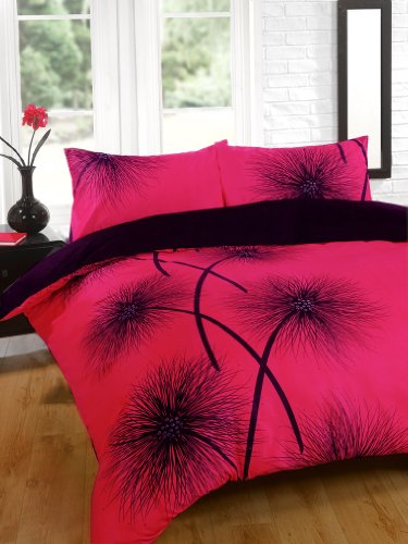 FUCHSIA PINK & BLACK DOUBLE DUVET COVER BED SET