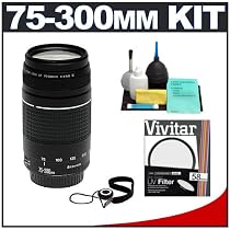 Canon EF 75-300mm f/4-5.6 III Lens + 58mm UV Glass Filter + CapKeeper Lens Cap Strap + 6-Piece Cleaning Kit - for Canon EOS Digital & Film SLR Cameras including Canon Digital Rebel XS, XSi, XT, XTi, T1i, EOS 20D, 30D, 40D & 50D