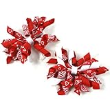 Mini Korker Hair Bow Clips Set of 2 (Valentine Red/White)
