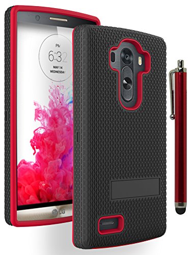 LG G4 Phone Case, Bastex Heavy Duty Hybrid Soft Red Silicone Cover Hard Black Grip Design Holster Kickstand Case for LG G4**INCLUDES STYLUS**