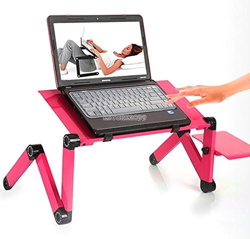 Adjustable Folding Laptop Notebook Pc Desk Table Vented Stand Portable Bed Tray - Rose Red 07