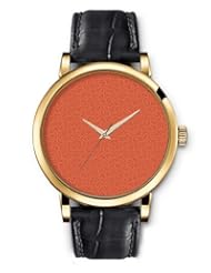 SPRAWL Aanalog Fashion Series Gold Ladies Watches of Genuine Black Leather Strap,Unique Wrist Watch for Women Girls Designed with Orange background with flowers