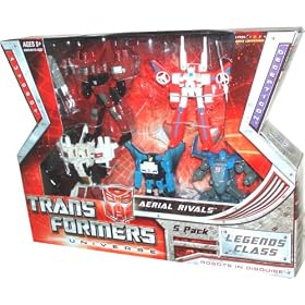 Transformers Universe Classic Series Legends Class 5 Pack 3.5 Inch Tall Action Figure Set - AERIAL RIVALS with 3 Autobot Figures (AUTOBOT BLADES, AIR RAID and SKYDIVE) Plus 2 Decepticon Figures (THRUST and RAMJET)