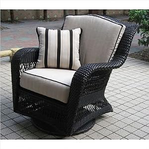 Ebony and Ivory Wicker Swivel Glider Chair by