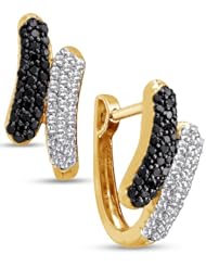 14K Yellow and White Two 2 Tone Gold Round Brilliant Cut Black and White Diamond - Channel Set Round Circle Hoop Earrings - (1/2 cttw.)