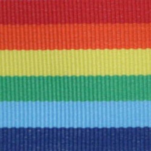 2 Yds Rainbow Stripe Grosgrain Ribbon, 3/8 Inch - Bright + One Yd Custom Print