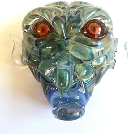 American Sculptural Glass Art UV Reactive Goblin Head Pendant (Lucy Snake Skin)
