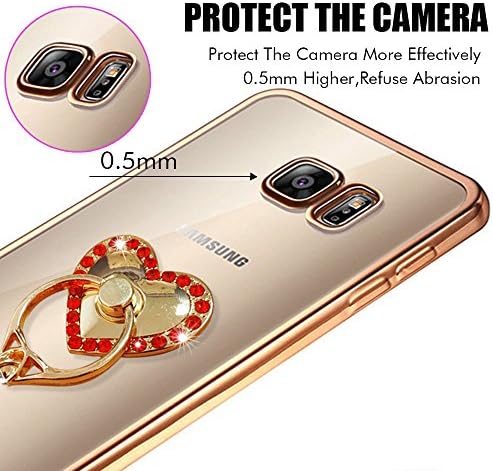 For Samsung Galaxy S6 Ring Stand Case Back Cover, TEFOMATE® Samsung S6 TPUCases Electroplating Edge Soft, Ultra Thin Cover Cases for Samsung S6 Gold [Retail Package] (Red Heart)