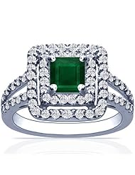 Platinum Princess Cut Emerald Ring With Sidestones