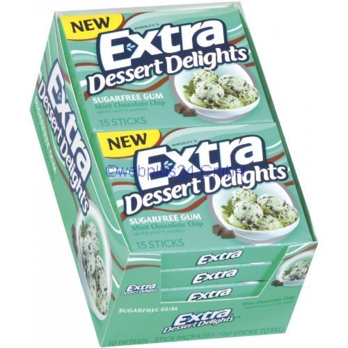 Extra Dessert Delights Sugarfree Gum Mint Chocolate Chip Flavored Gum Ten 15 Stick Packs Hot