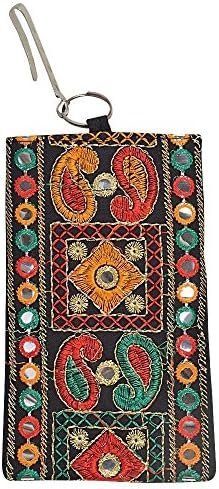 Jute Cottage Handmade iPhone 5S/5C/5/4S Fabric Case with Embroidery & Mirrorwork, 4.75 Incy by 3.25 (Black)