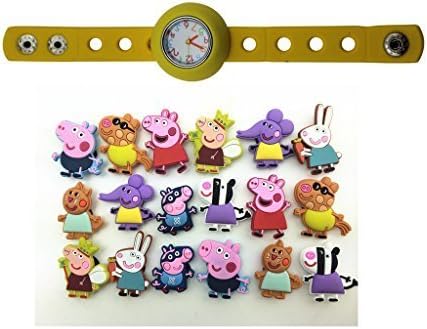 1 Yellow Kids DIY Lovely Watch + 18 Peppa Pig Shoe Charms Party Birthday Gift by DIY Watch