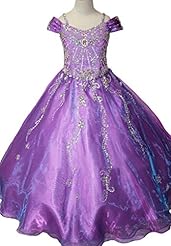 Girls Organza Floor Length Off the Shoulder Sequined Beaded Crystals Glittering Lace Crystal   Ball Gown Pageant Dress/Party Dress 