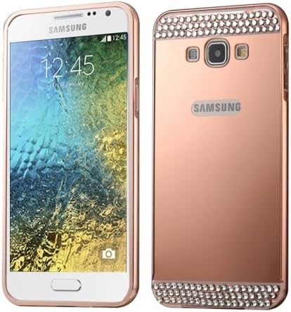 E7 Case, Diamond Encrusted Push-pull Style Metal Plating Bumper Frame Acrylic Back Cover Combination Case for Samsung Galaxy E7 / E700(Rose Gold)
