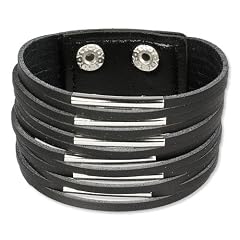 SilberDream Lederarmband schwarz Unisex Leder Armband mit Metallverzierungen Echtleder LAC153S