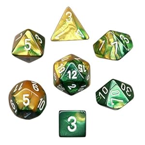 Polyhedral 7-Die Gemini Dice Set - Gold-Green with White
