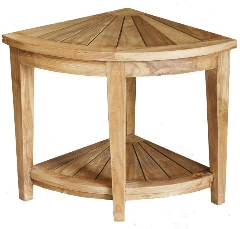 Authenteak Teak Corner Shower Bench with Shelf - Natural Finish