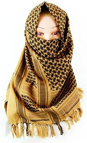 Shemagh Military Fashion Tactical Desert Keffiyeh Arab Scarf Checked 100% Cotton Head Wrap Checker Tattern, Brown &amp; Black