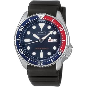 Seiko Men's SKX009K Black Rubber Automatic Watch with Blue Dial