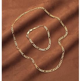 Men's 2-Pc. 14K Gold Sterling Silver Figaro Necklace and Bracelet
