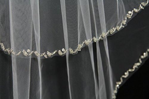 ASA Two-tier Elbow Wedding Veils With Gold Beads Edge Length 31"