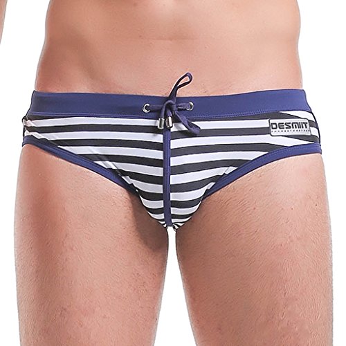 DESMIIT Men's Stripe Style Sports Swimming Trunks Briefs