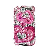 Pink Heart 395 With Full Rhinestones Hard Protector Case Cover For HTC Desi ....